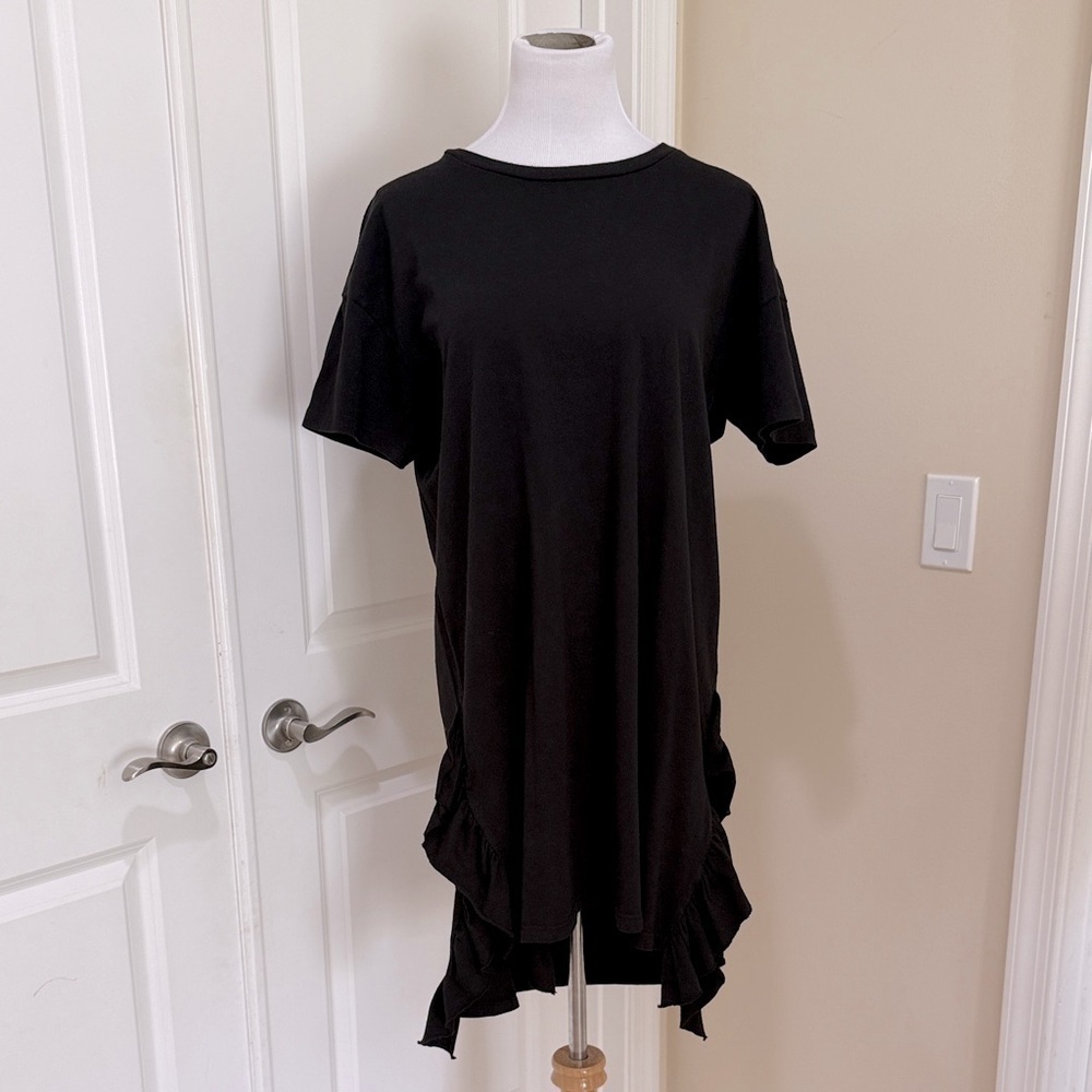 NWT Current/Elliott Side Slit Ruffle T Shirt Oversized Black Dress Size 0 - Picture 2 of 8